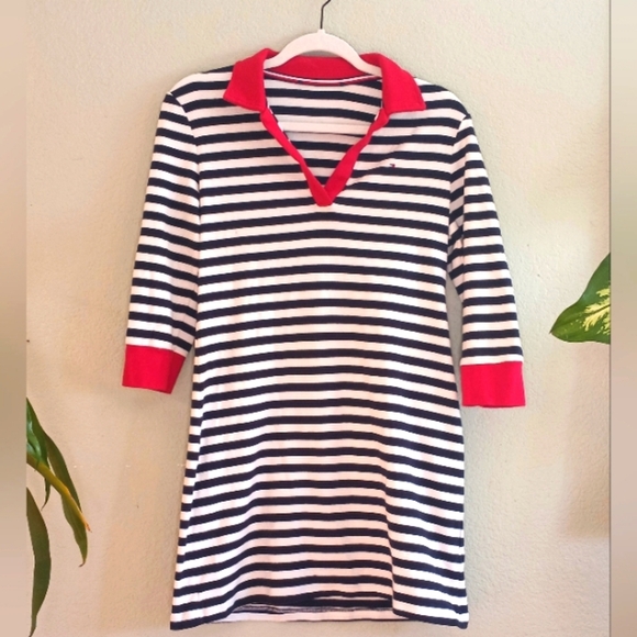 Tommy Hilfiger Classic Tennis Prep Red White Navy Blue Johnny Collar Polo Dress - Picture 3 of 6